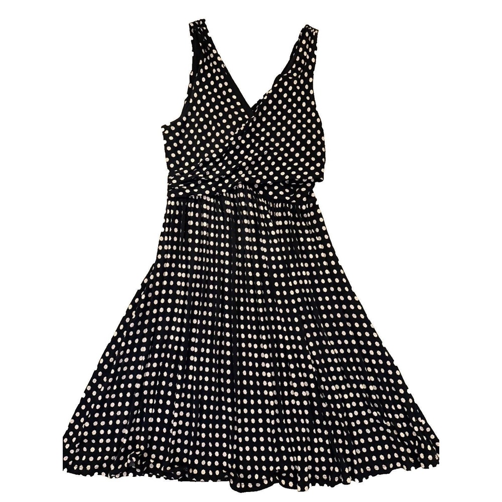 Ann Taylor LOFT Womens S Black White Polka Dot Fit Flare Dress Sleeveless
